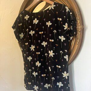 Vintage 100% Silk Floral Tee Sz 4